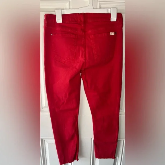 JEN7 For All Mankind Cropped Skinny Red Frayed Hem Jeans Size 8 Wonens - Picture 4 of 10